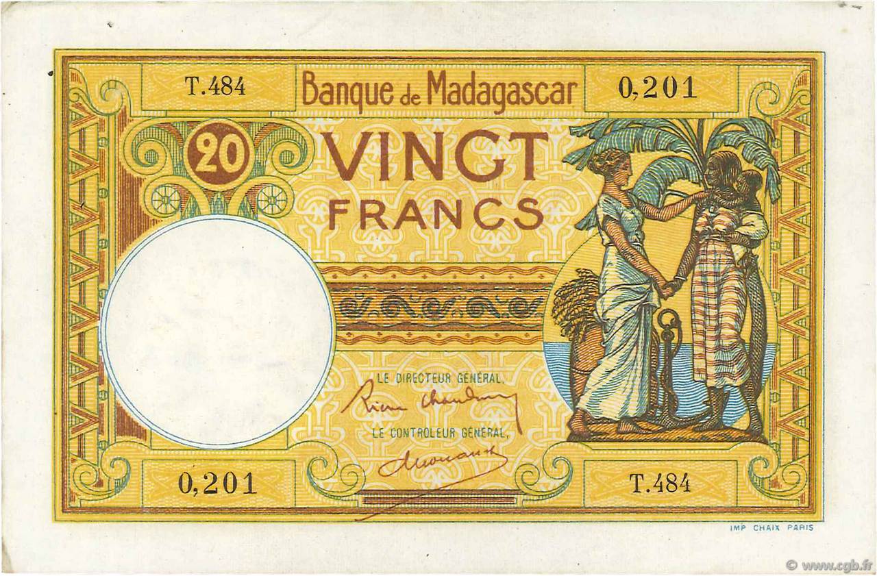 20 Francs MADAGASCAR  1937 P.037 XF-