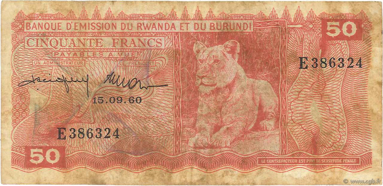 50 Francs RWANDA BURUNDI  1960 P.04 TB