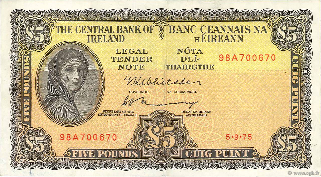 5 Pounds IRELAND REPUBLIC  1975 P.065c XF