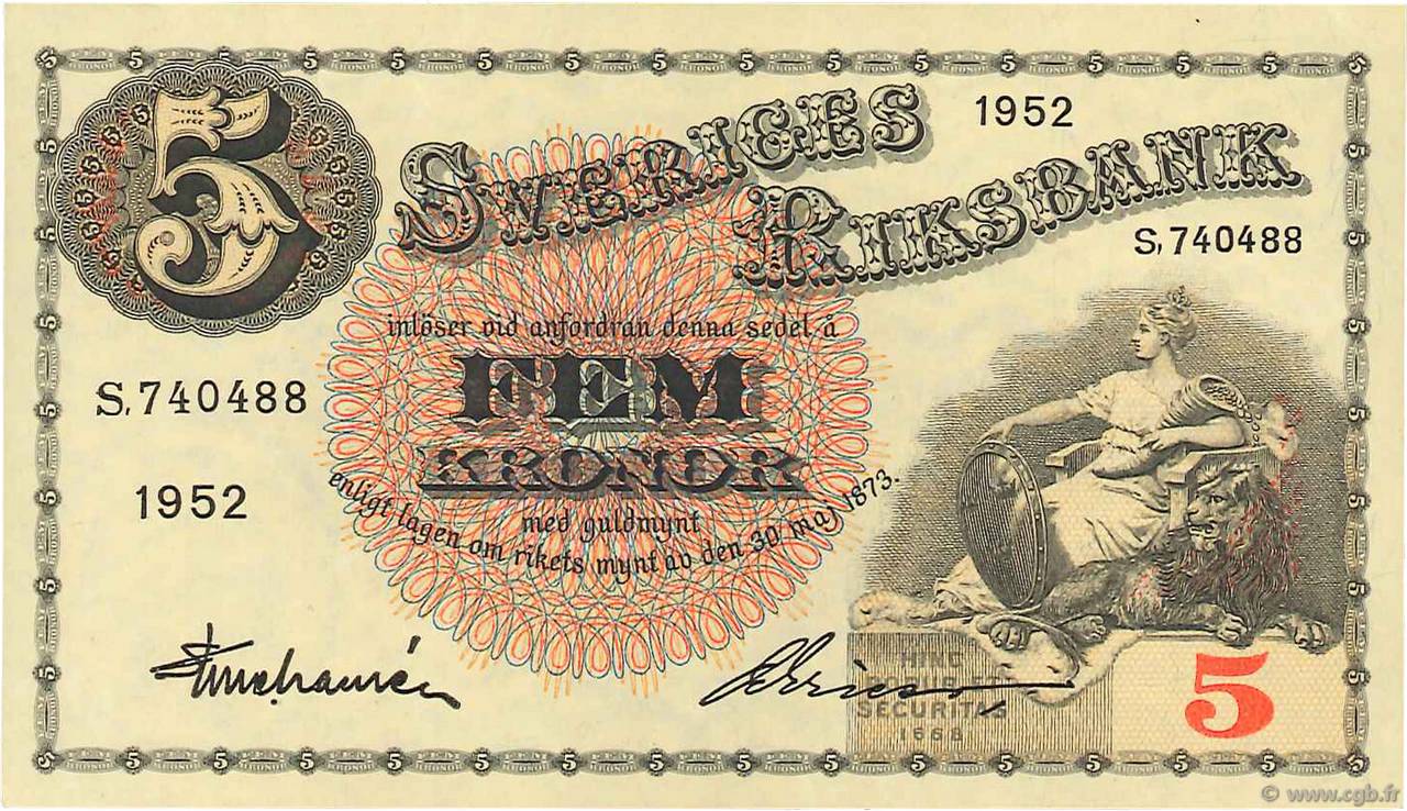 5 Kronor SUÈDE  1952 P.33ai SPL