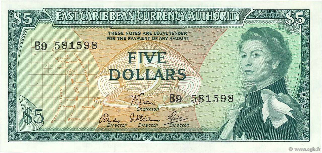 5 Dollars CARAÏBES  1965 P.14e pr.NEUF