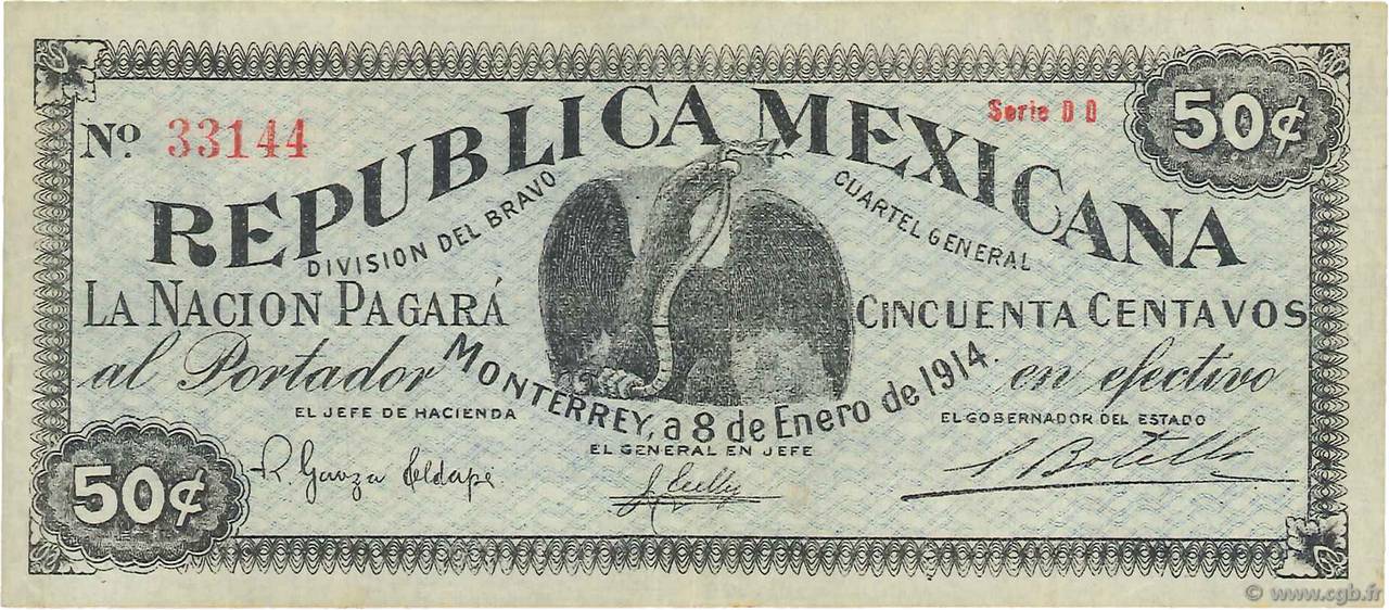 50 Centavos MEXIQUE Monterrey 1914 PS.0936c TTB