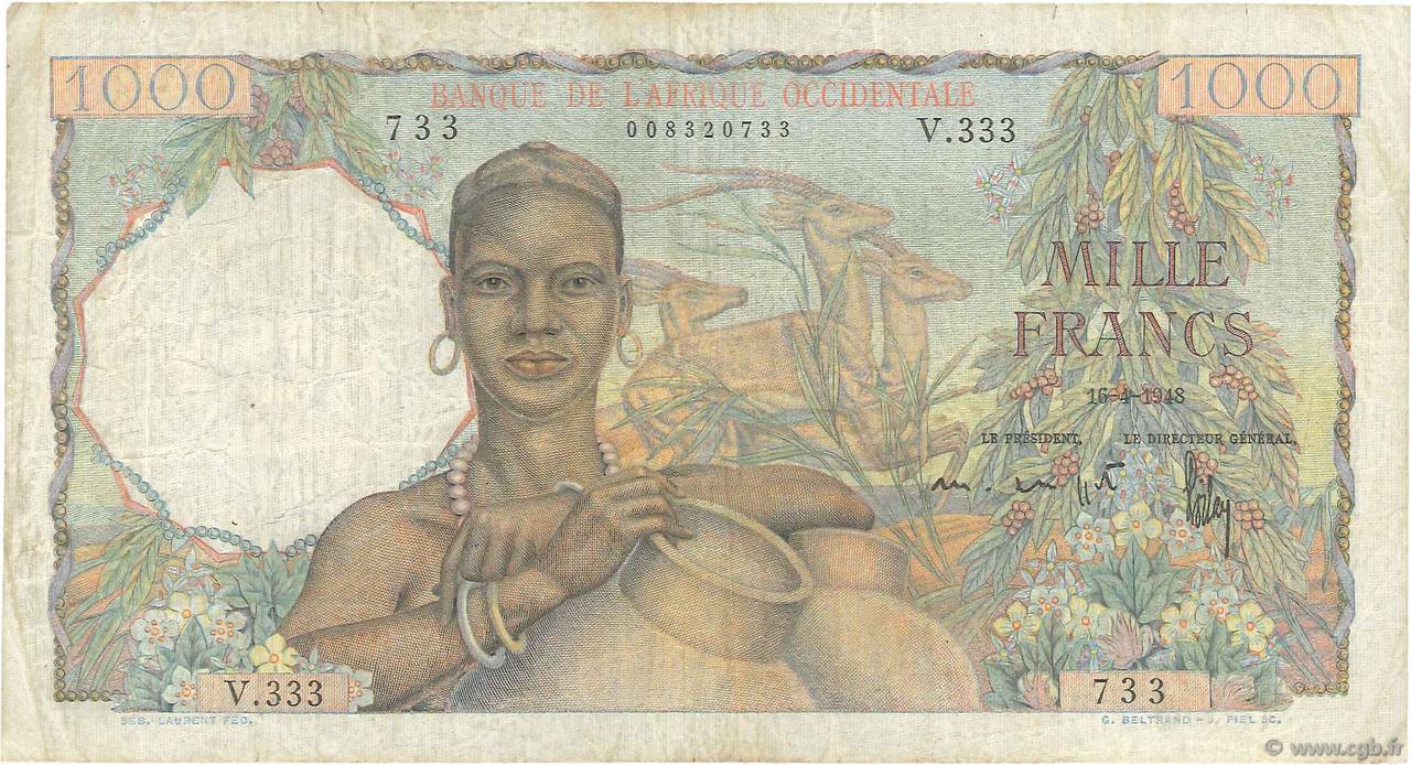1000 Francs AFRIQUE OCCIDENTALE FRANÇAISE (1895-1958)  1948 P.42 TB