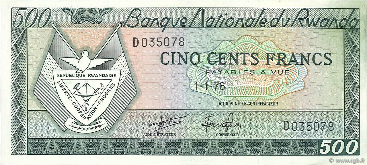 500 Francs RWANDA  1971 P.09b pr.NEUF