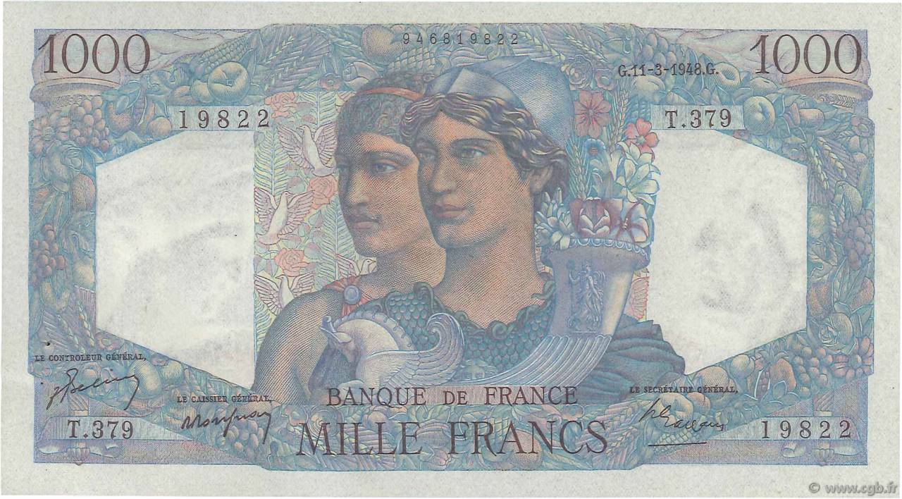 1000 Francs MINERVE ET HERCULE FRANKREICH  1948 F.41.19 fST