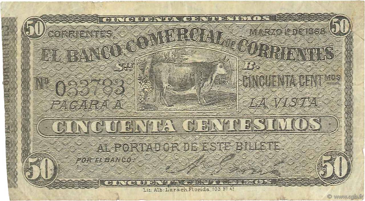 50 Centesimos ARGENTINIEN  1868 PS.1583 fS