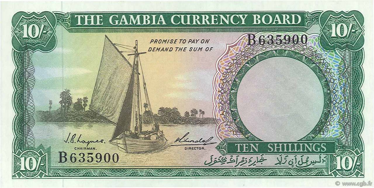 10 Shillings GAMBIA  1965 P.01a SC+