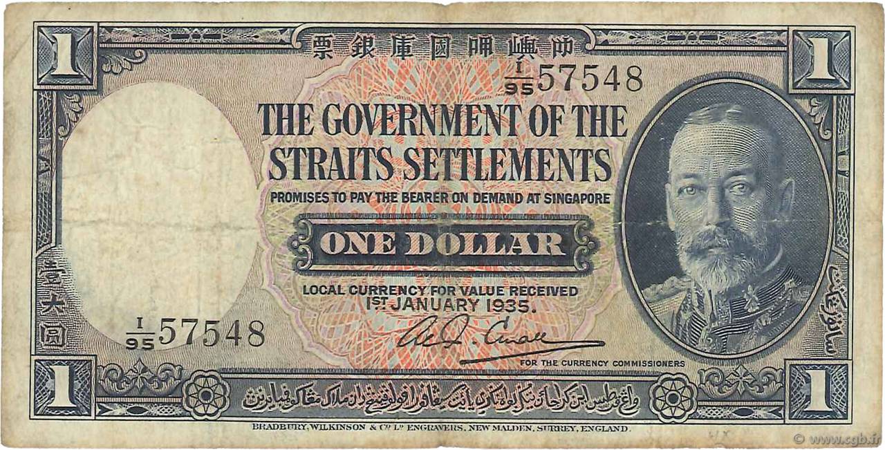 1 Dollar MALAISIE - ÉTABLISSEMENTS DES DÉTROITS  1935 P.16b pr.TTB