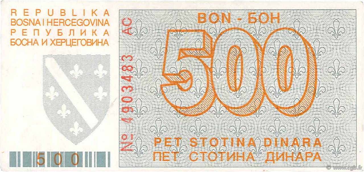 500 Dinara BOSNIE HERZÉGOVINE  1992 P.025a SUP+