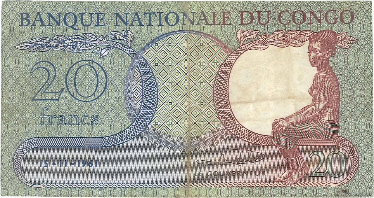 20 Francs RÉPUBLIQUE DÉMOCRATIQUE DU CONGO  1962 P.004a TB