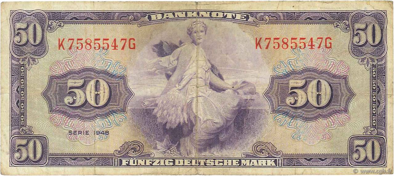 50 Deutsche Mark GERMAN FEDERAL REPUBLIC  1948 P.07a MB