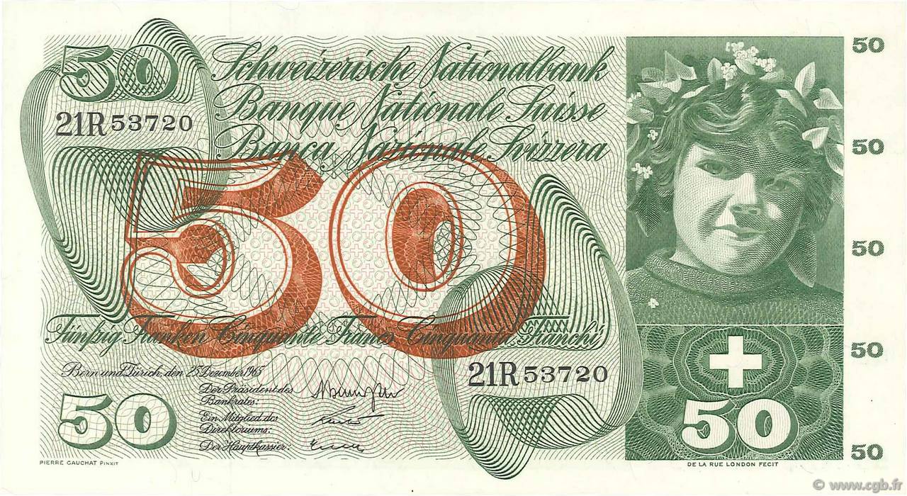 50 Francs SUISSE  1965 P.48f AU