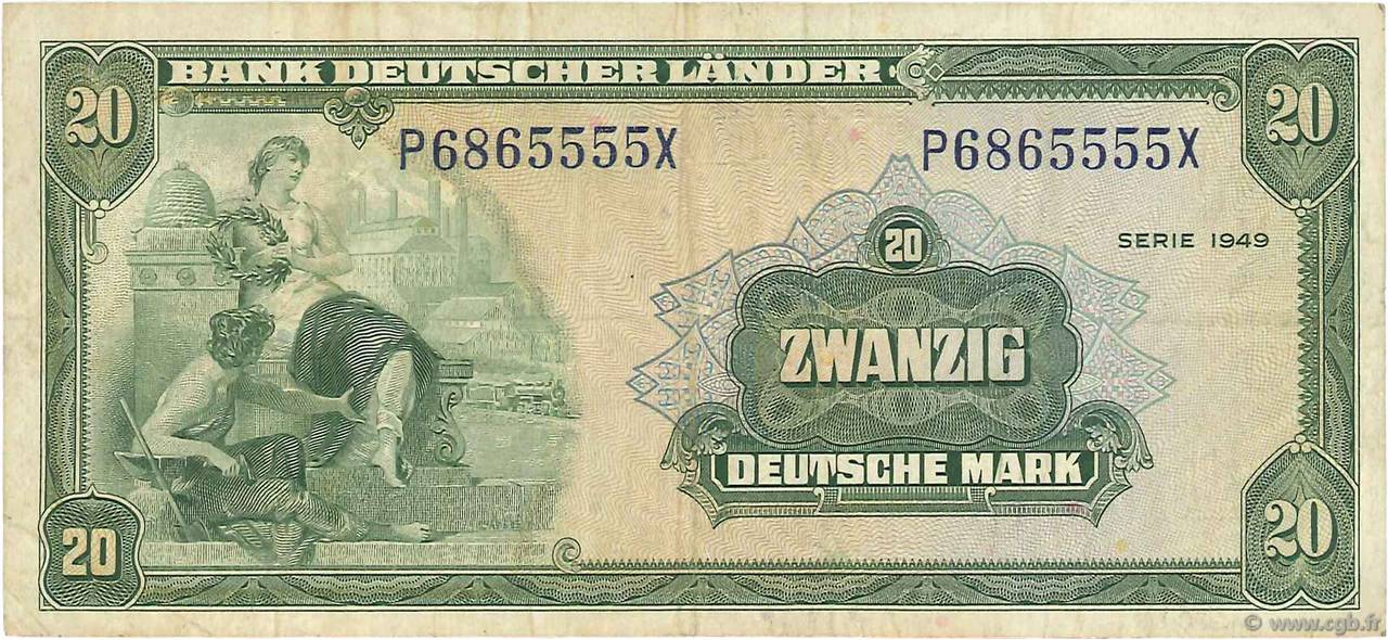 20 Deutsche Mark GERMAN FEDERAL REPUBLIC  1949 P.17a F