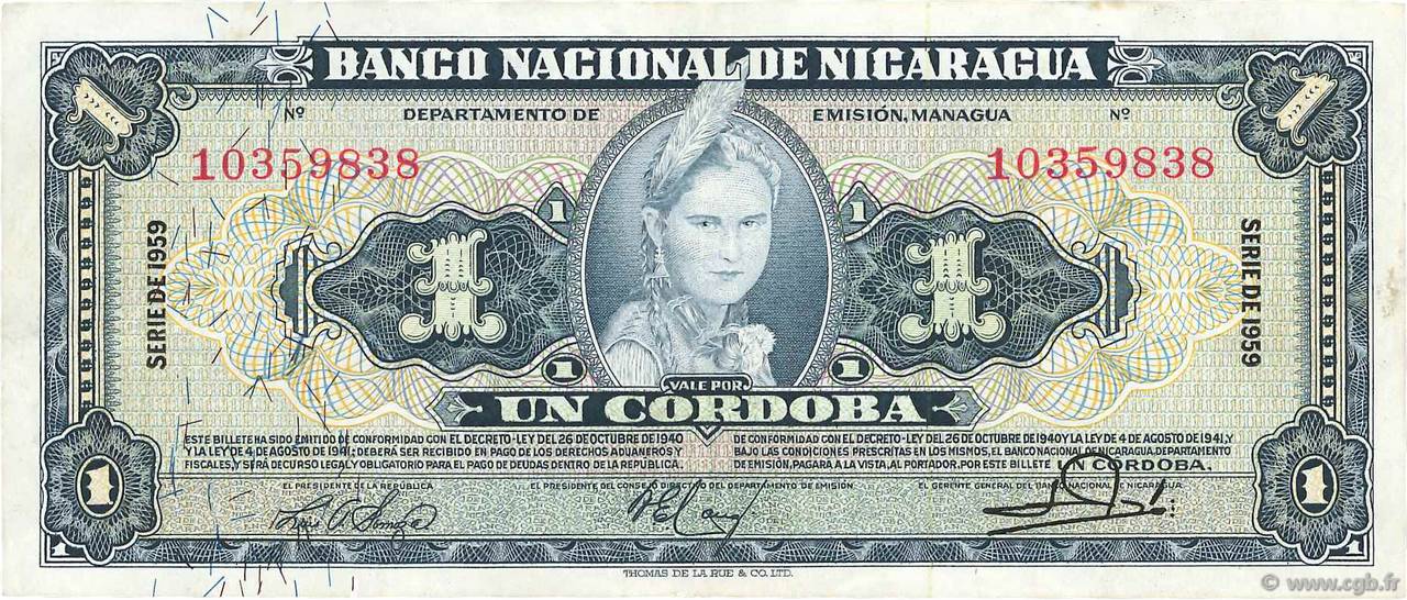 1 Cordoba NICARAGUA  1959 P.099c BB