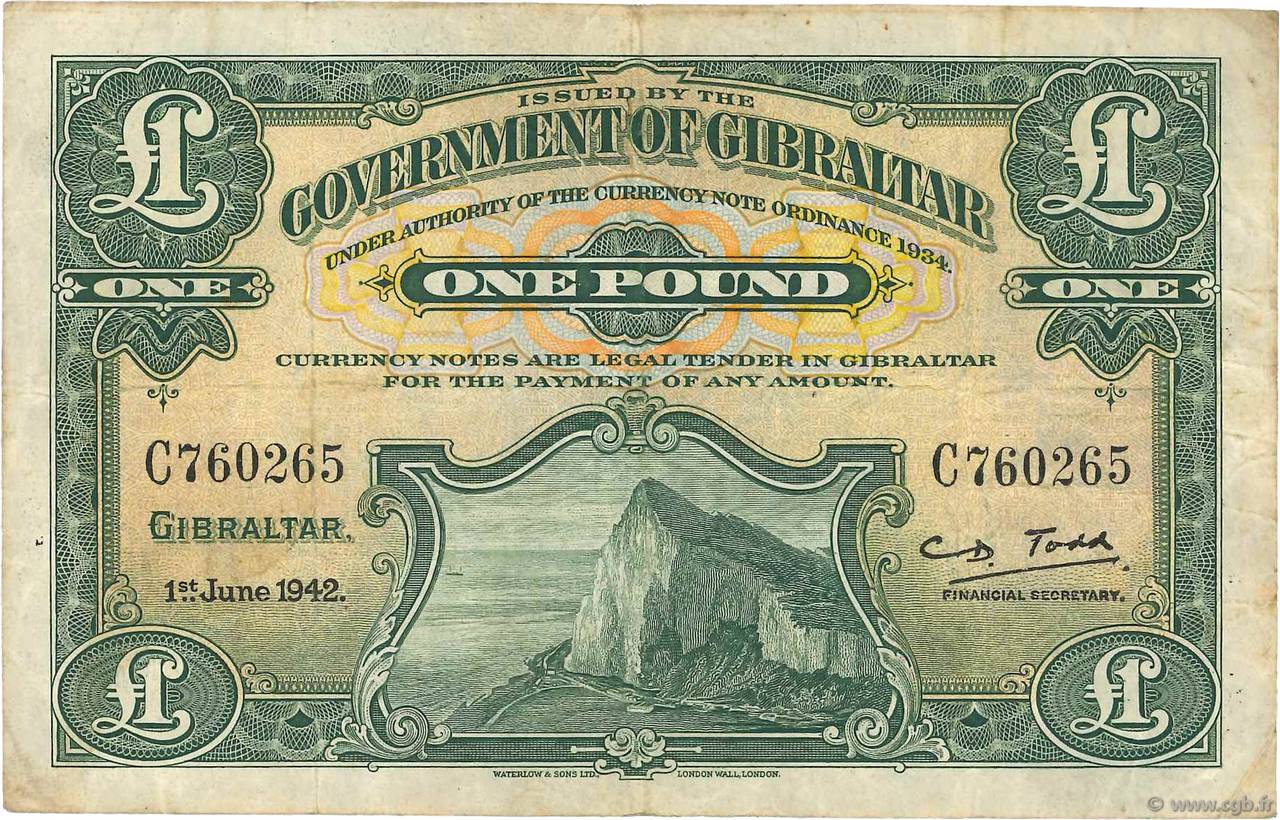 1 Pound GIBRALTAR  1942 P.15b TTB