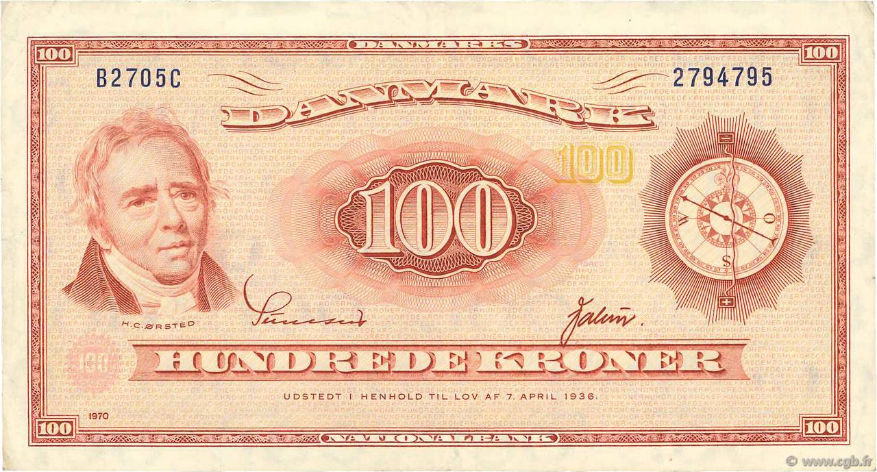 100 Kroner DANEMARK  1970 P.046f TTB