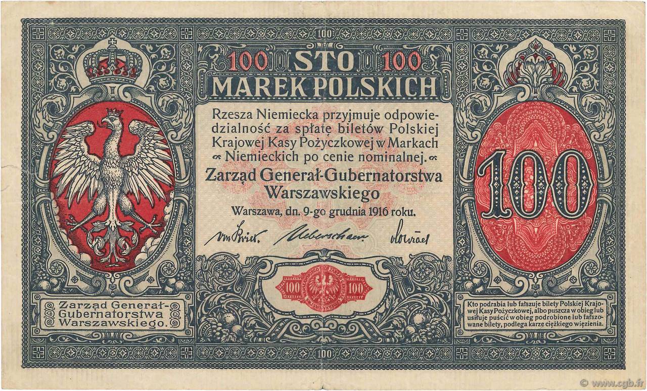 100 Marek POLOGNE  1917 P.015 TTB