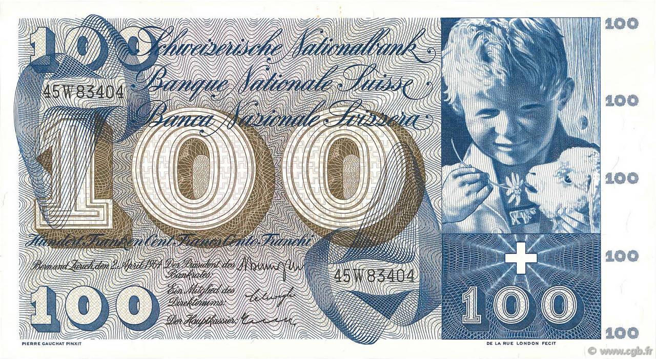 100 Francs SWITZERLAND  1964 P.49f UNC-