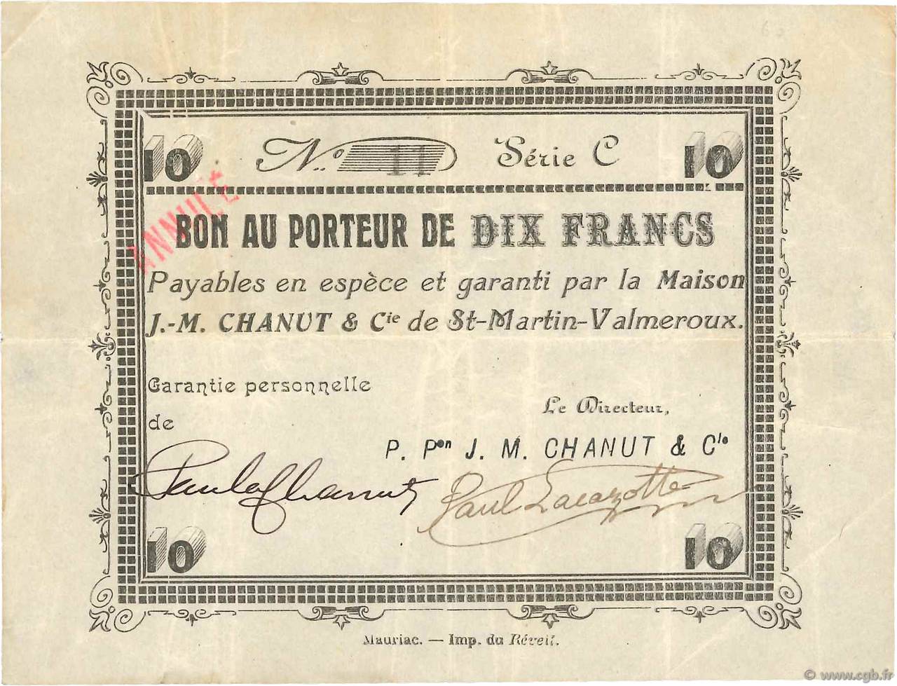 10 Francs Annulé FRANCE regionalism and various  1914 JPNEC.15.18 VF