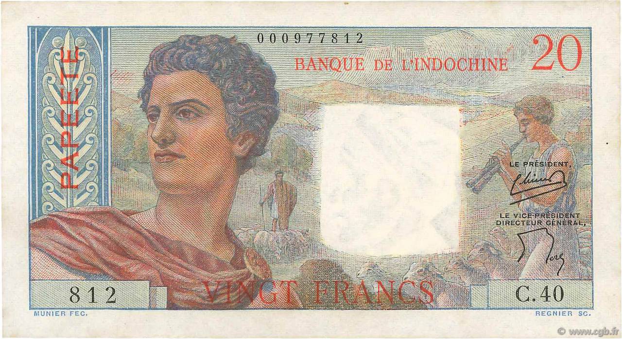 20 Francs TAHITI  1954 P.21b EBC+
