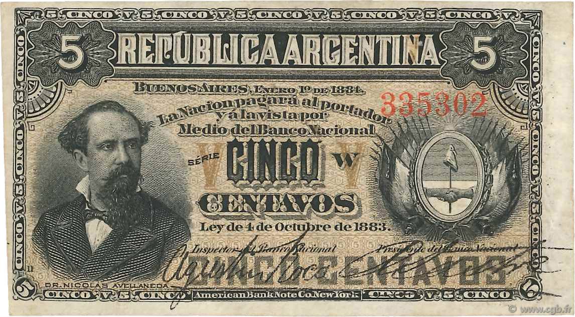 5 Centavos ARGENTINE  1884 P.005 TTB