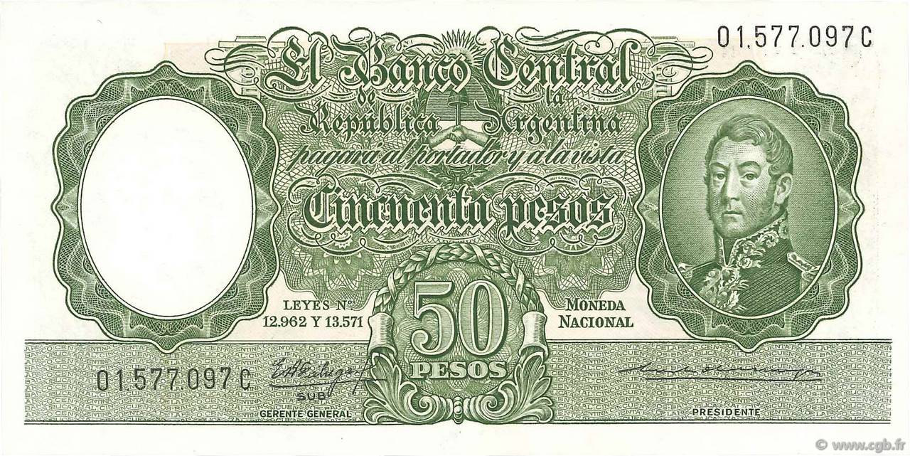 50 Pesos ARGENTINE  1955 P.271c SUP+
