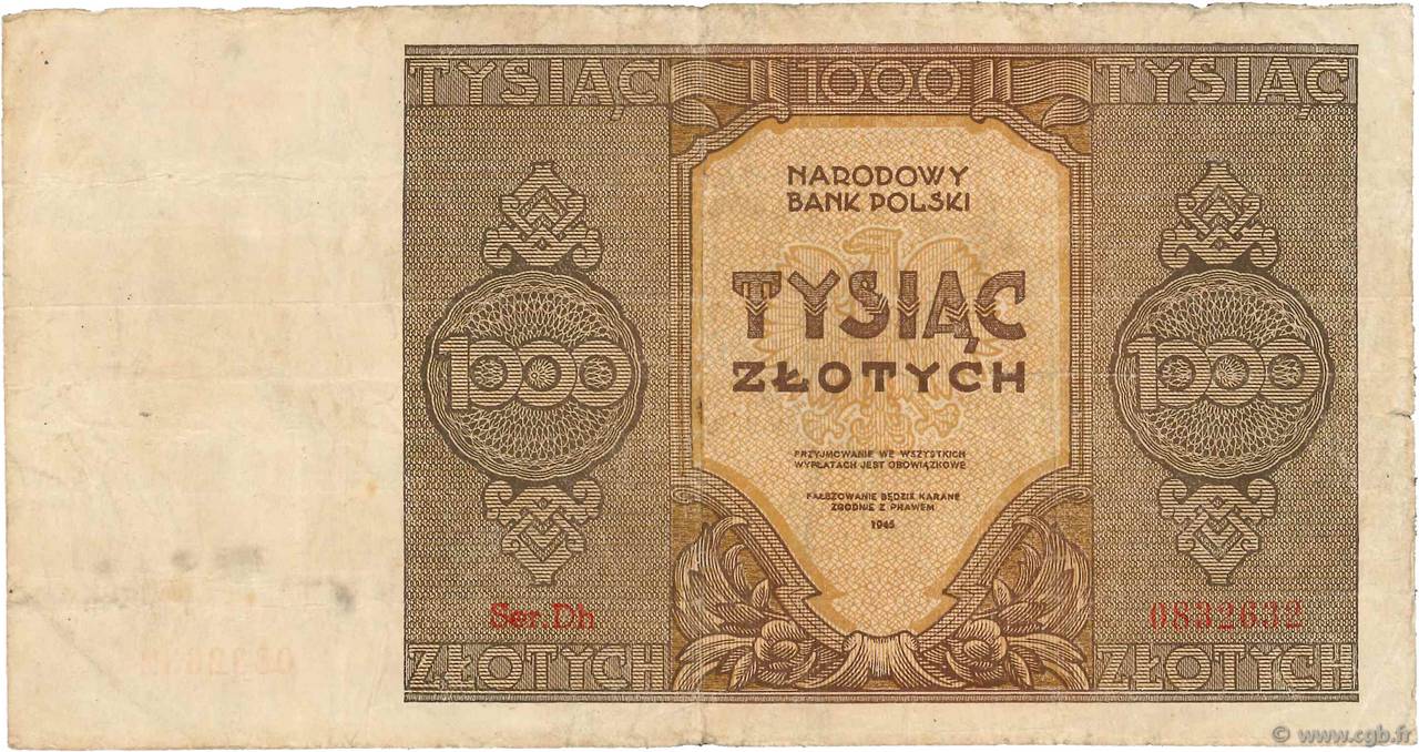 1000 Zlotych POLOGNE  1945 P.120 TB