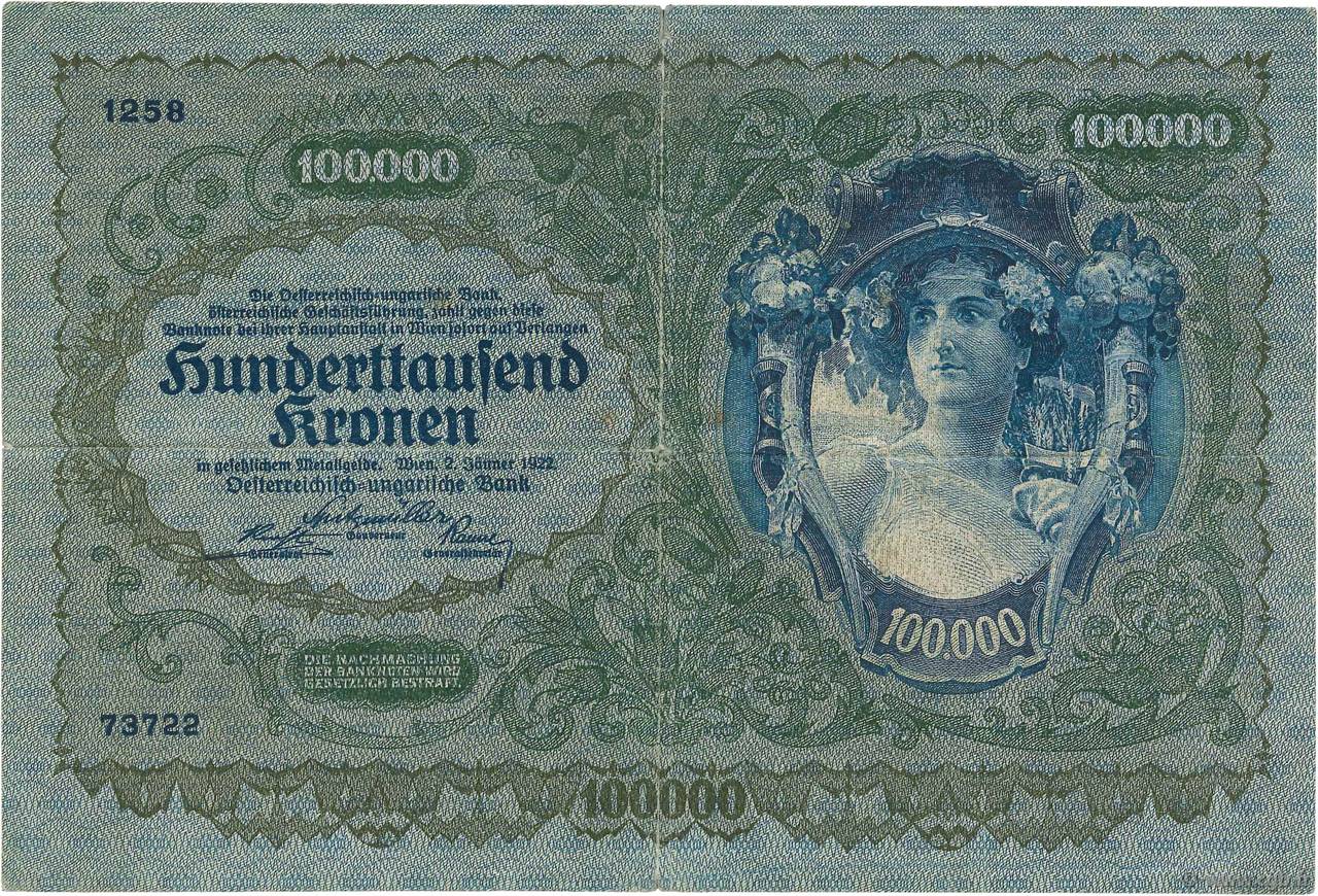 100000 Kronen AUSTRIA  1922 P.081 VF-