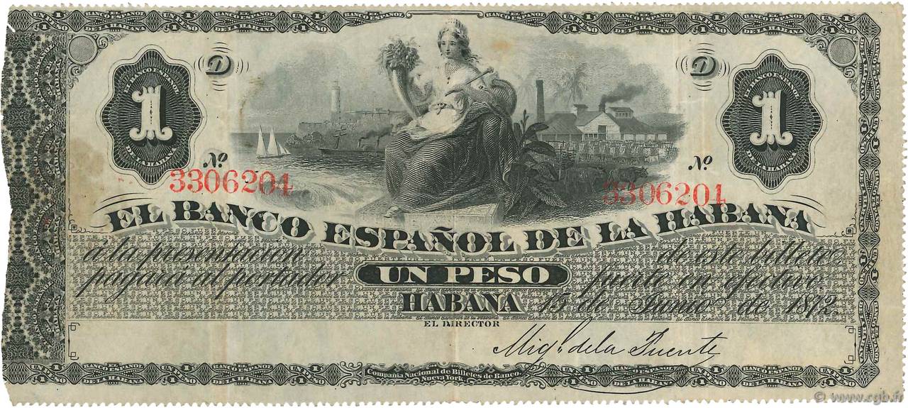 1 Peso CUBA  1872 P.027a VF+