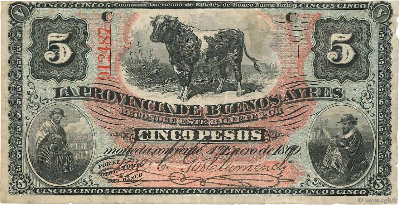5 Pesos ARGENTINA  1869 PS.0483b VF