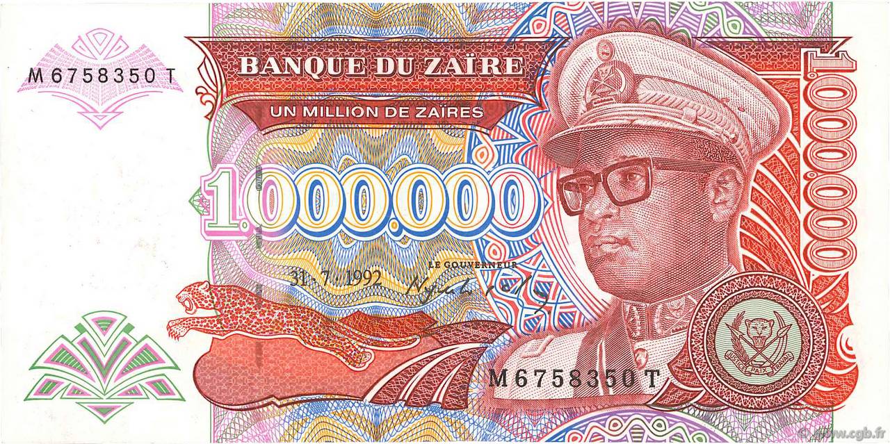 1000000 Zaïres ZAÏRE  1992 P.44a TTB