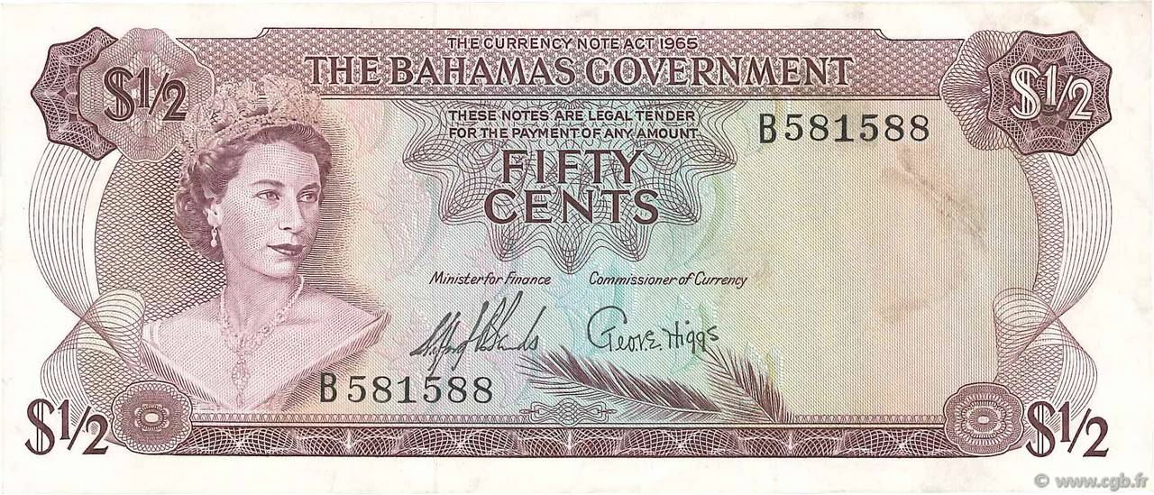 50 Cents BAHAMAS  1965 P.17a TTB