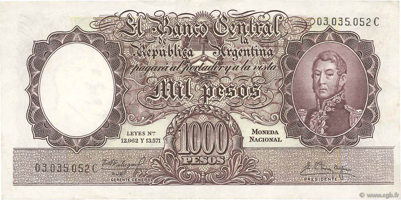 1000 Pesos ARGENTINE  1955 P.274b TTB