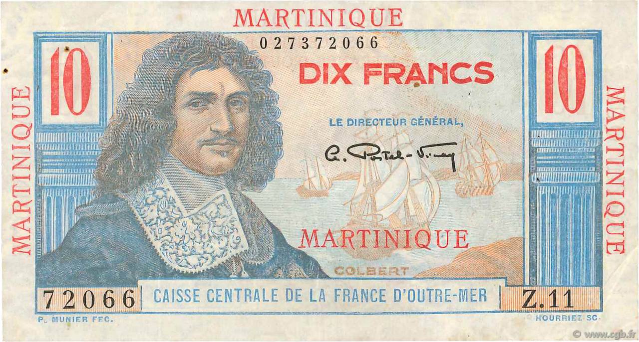10 Francs Colbert MARTINIQUE  1946 P.28 fVZ