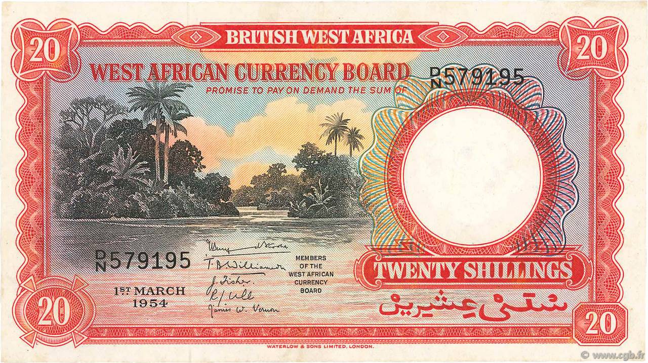 20 Shillings AFRICA DI L OVEST BRITANNICA  1954 P.10a q.AU