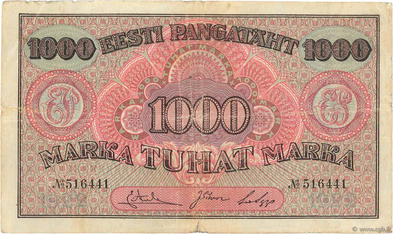 1000 Marka ESTLAND  1922 P.59a S