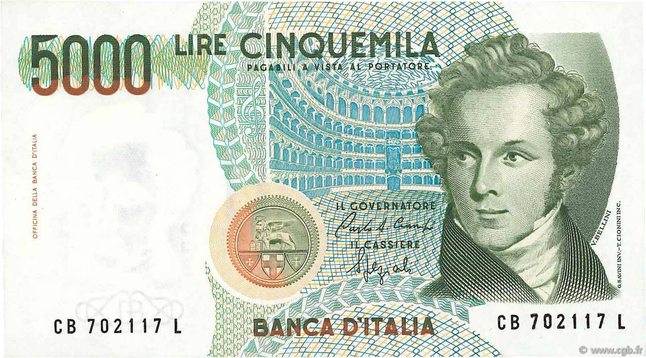 5000 Lire ITALY  1985 P.111b UNC