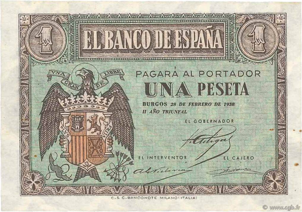 1 Peseta SPANIEN  1938 P.107a VZ