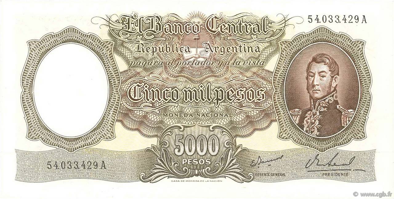 5000 Pesos ARGENTINA  1962 P.280b AU