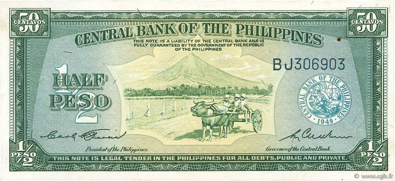 1/2 Peso PHILIPPINES  1949 P.132a SPL