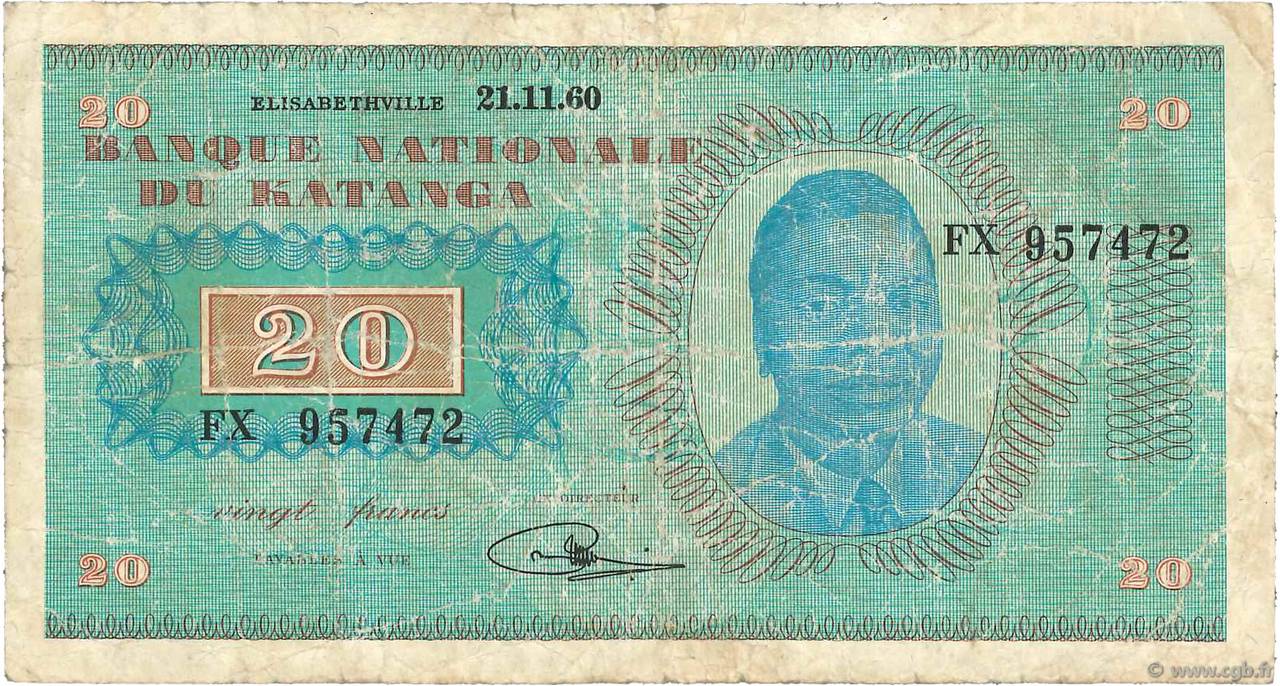 20 Francs KATANGA  1960 P.06a RC a BC