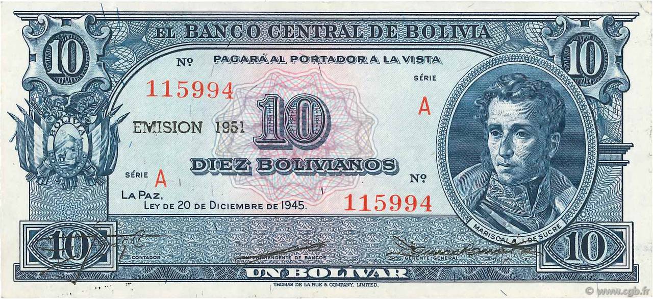 10 Bolivianos BOLIVIE  1945 P.139a SUP