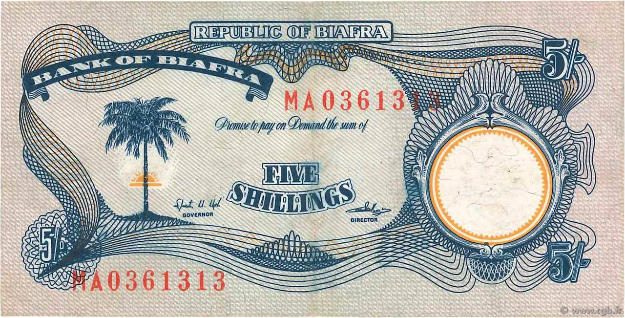 5 Shillings BIAFRA  1968 P.03a EBC