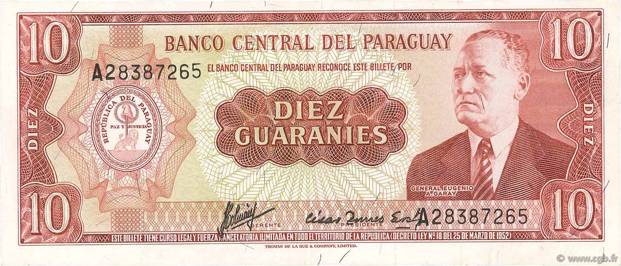 10 Guaranies PARAGUAY  1963 P.196b VZ
