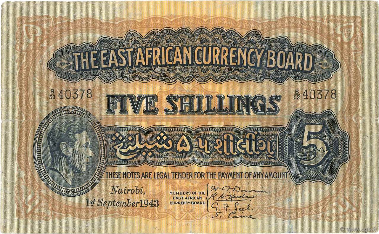 5 Shillings EAST AFRICA (BRITISH)  1943 P.28b VF