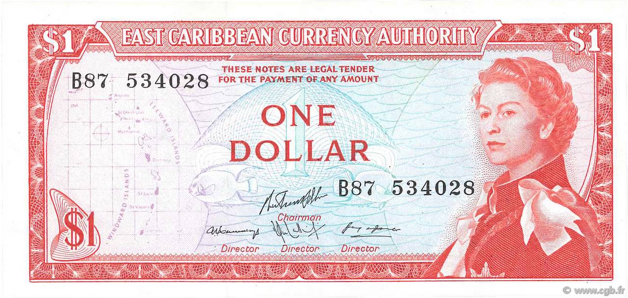 1 Dollar EAST CARIBBEAN STATES  1965 P.13g AU