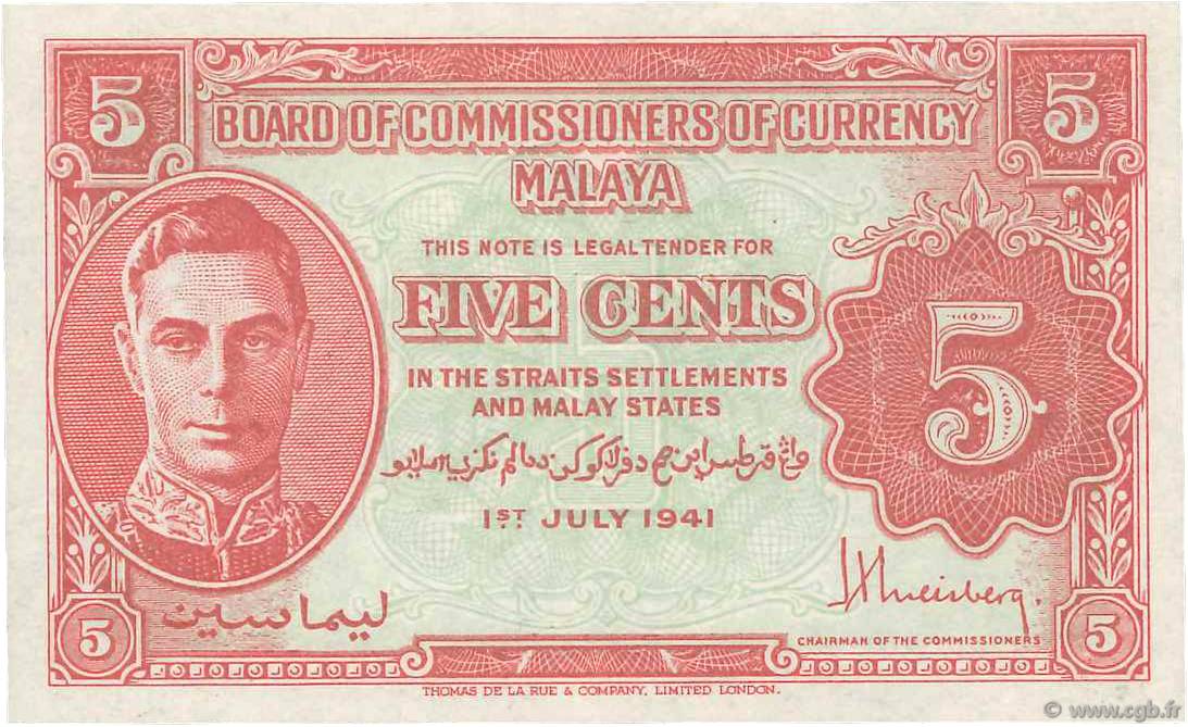 5 Cents MALAYA  1941 P.07b UNC
