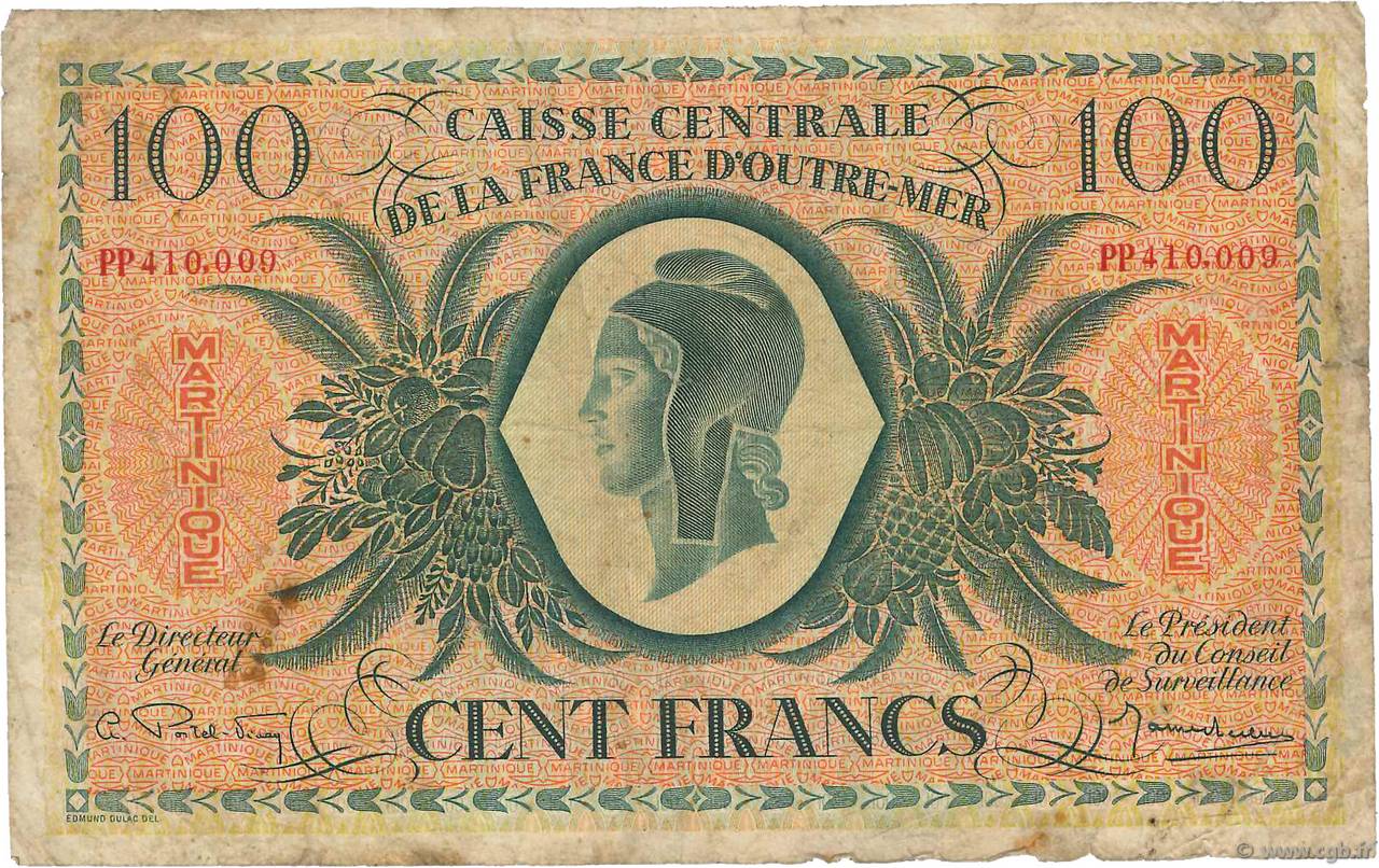 100 Francs MARTINIQUE  1944 P.25 B+