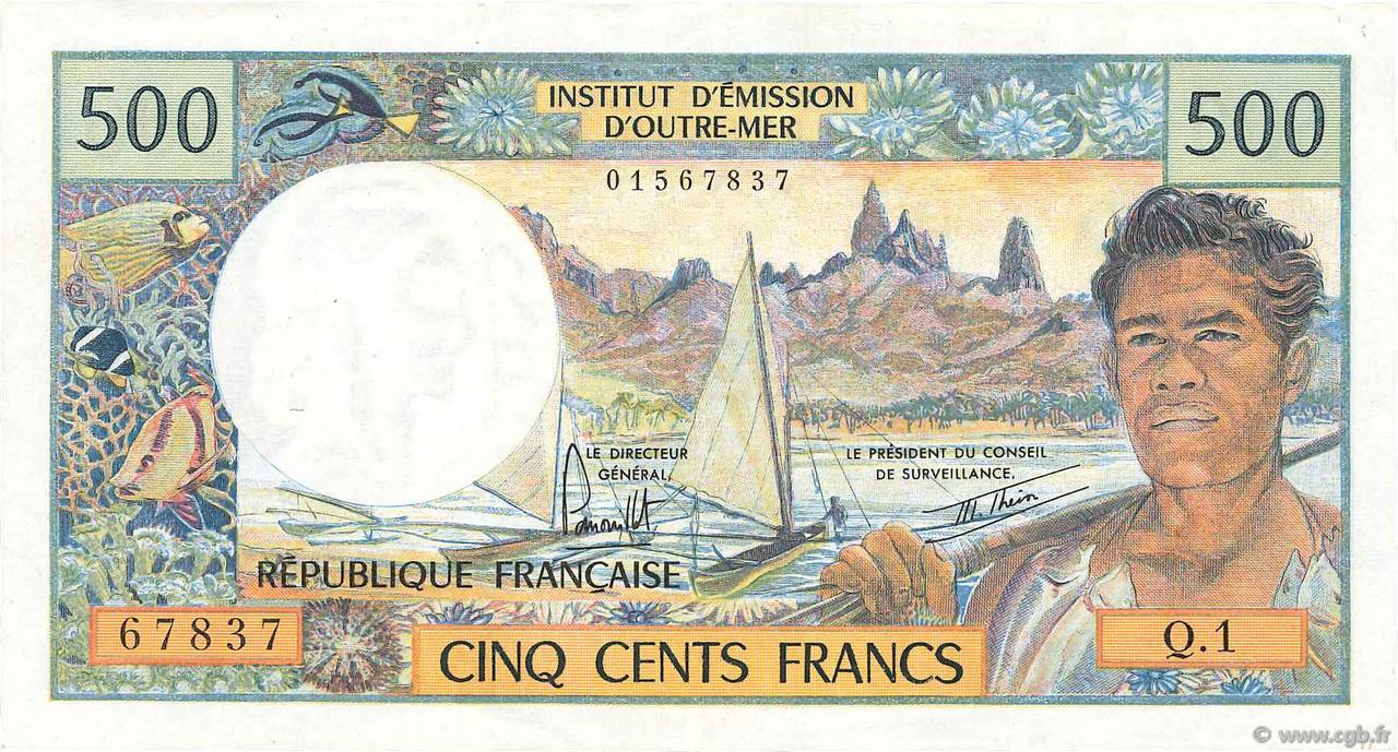 500 Francs TAHITI  1977 P.25b1 TTB+