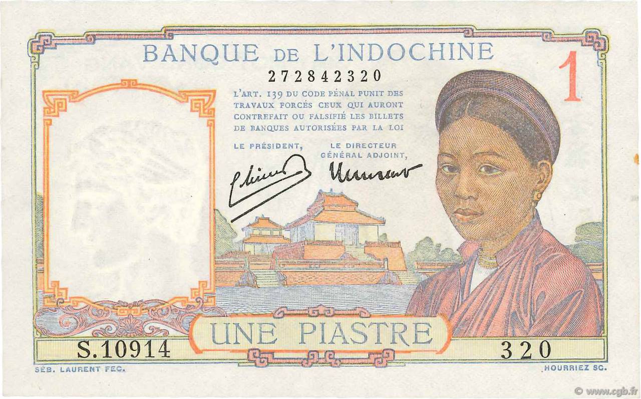 1 Piastre INDOCHINE FRANÇAISE 1945 P.054d pr.NEUF